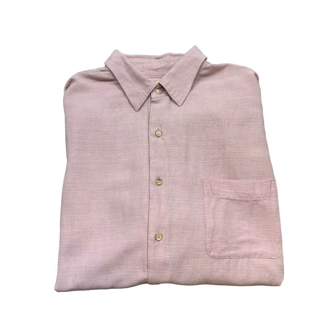 Men’s Tasso Ella Island Silk and Linen Short Sleeve Button Down Shirt Size XL
